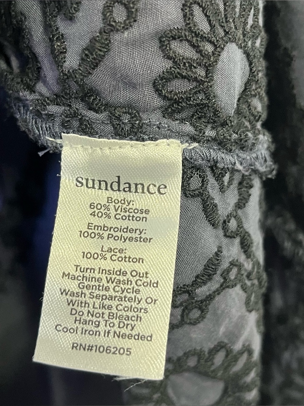 Sundance Corrine Romance Embroidered Blouse Caviar Gray Boho Lace Cuff Top - Picture 8 of 9